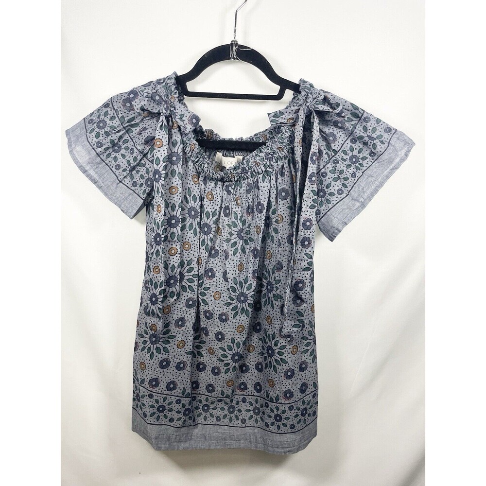 New Ann Taylor Loft Denim Chambray Floral Print Off Shoulder Blouse Top Sz XSP